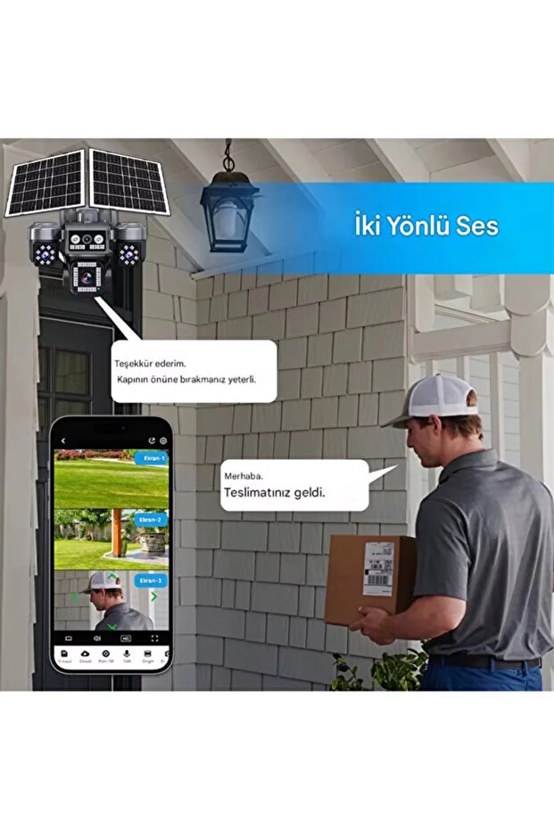 4 Kameralı E-SIM Güneş Enerjili Güvenlik Kamerası – Çift Güneş Paneli, SIM Kartlı AOV Akıllı Kamera